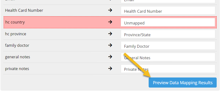 After mapping the data, how do I continue the patient import - shows the preview mapping data results button in the process of importing patient data into OutSmart. 
